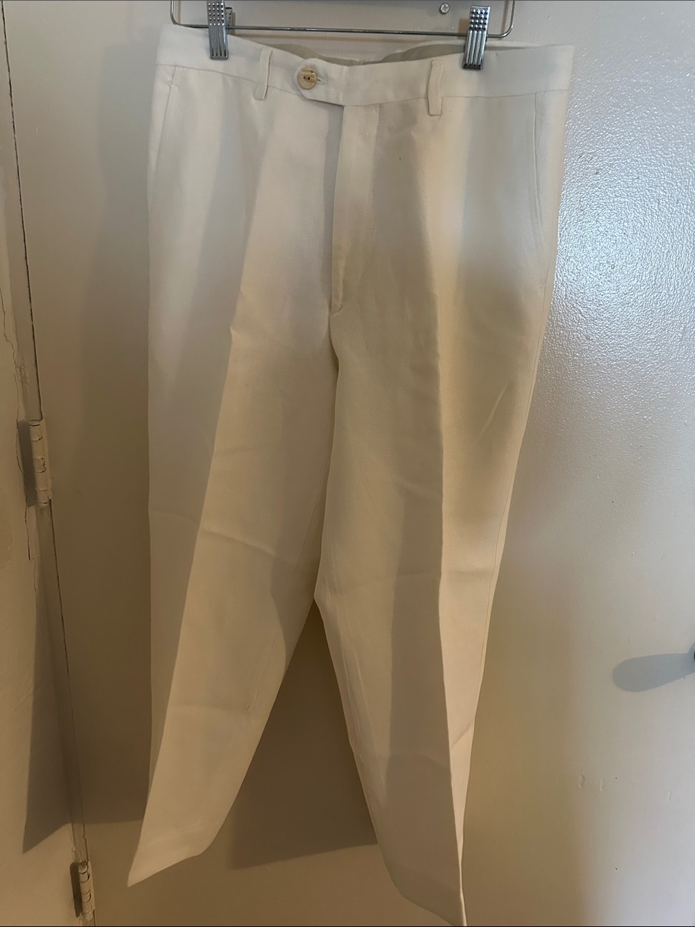 Robert Comstock Men's White Linen Herringbone Pleated Dress Pants 32W Italy